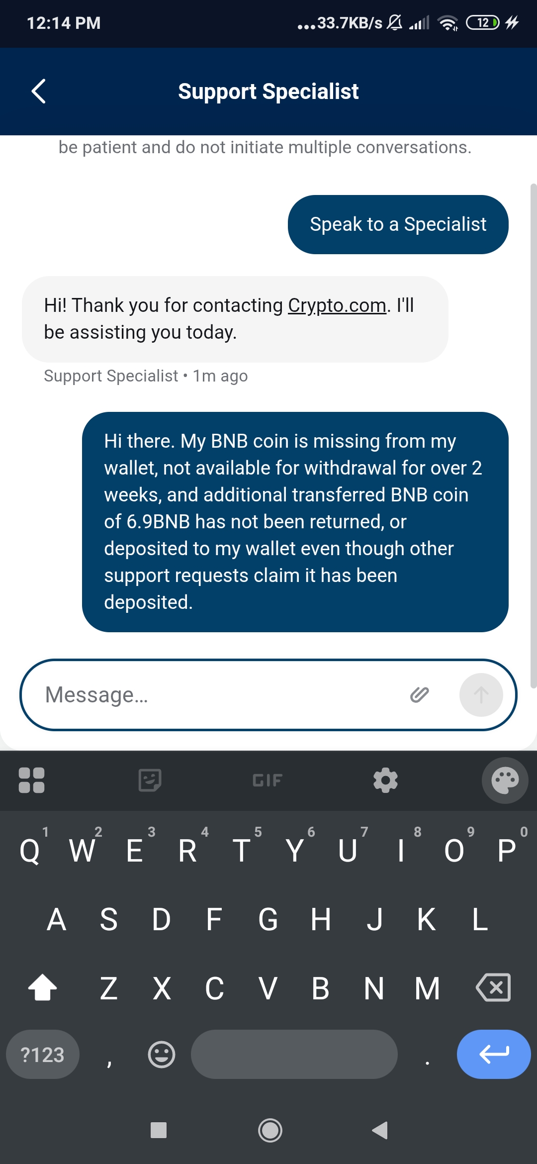 Crypto.com support chat opening