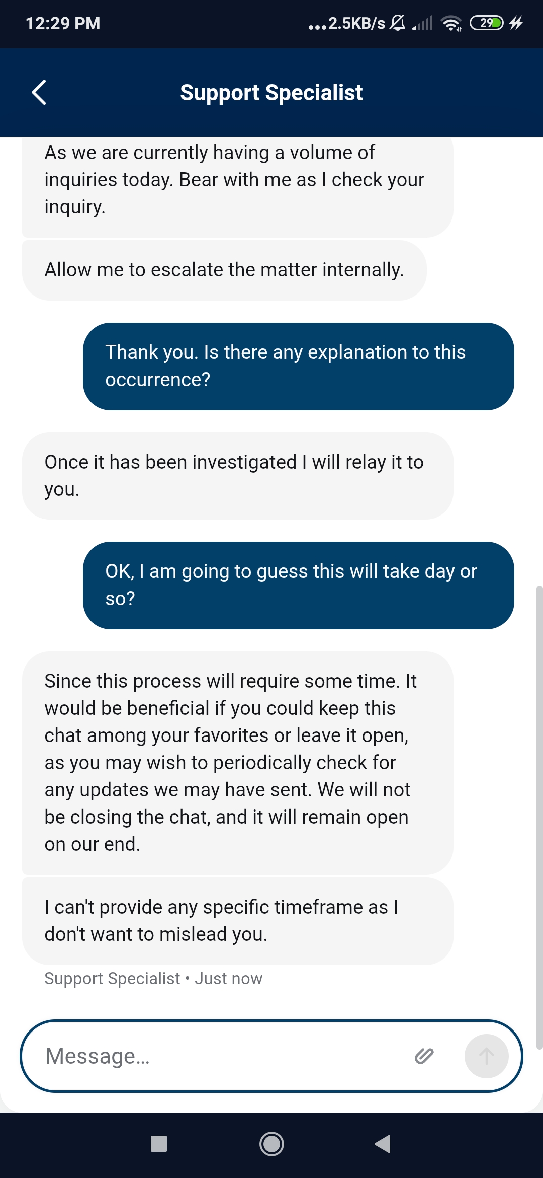 Crypto.com support escalation screenshot